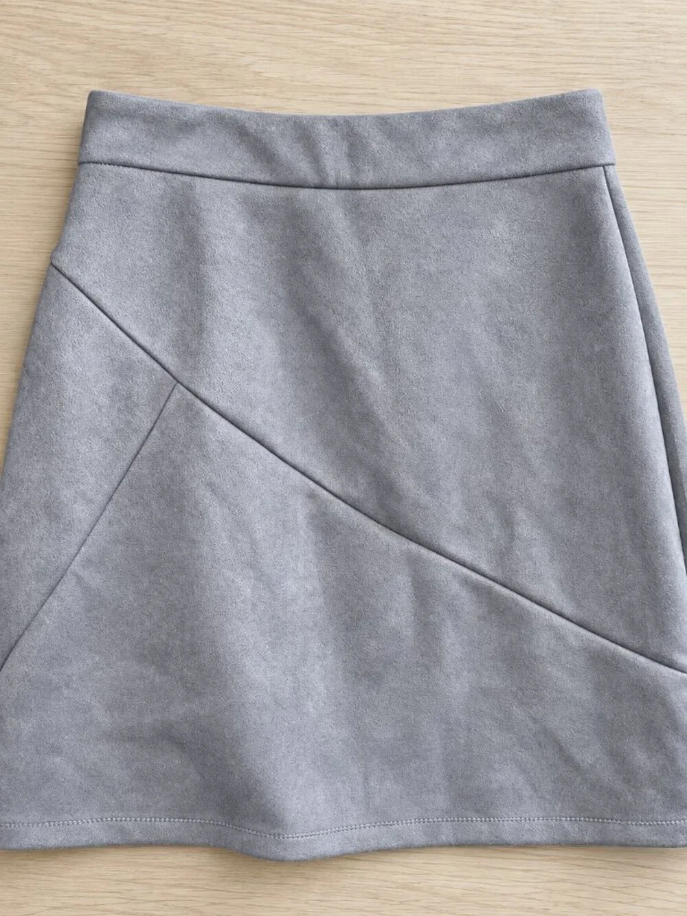 Grey Faux Suede Mini Skirt A Line Asymmetric Seam Minimalist Y2K S